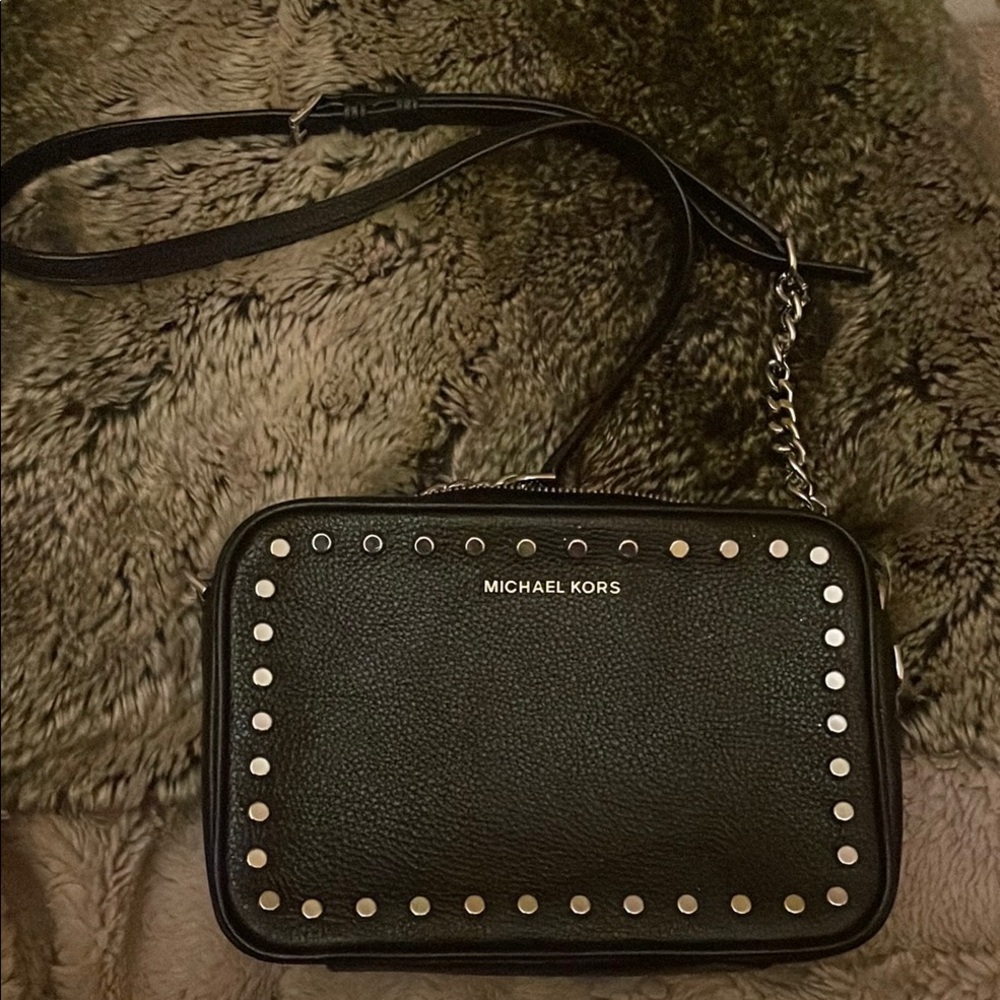 NWT Michael Kors Ginny Medium Studded Pebbled Leather Crossbody Bag